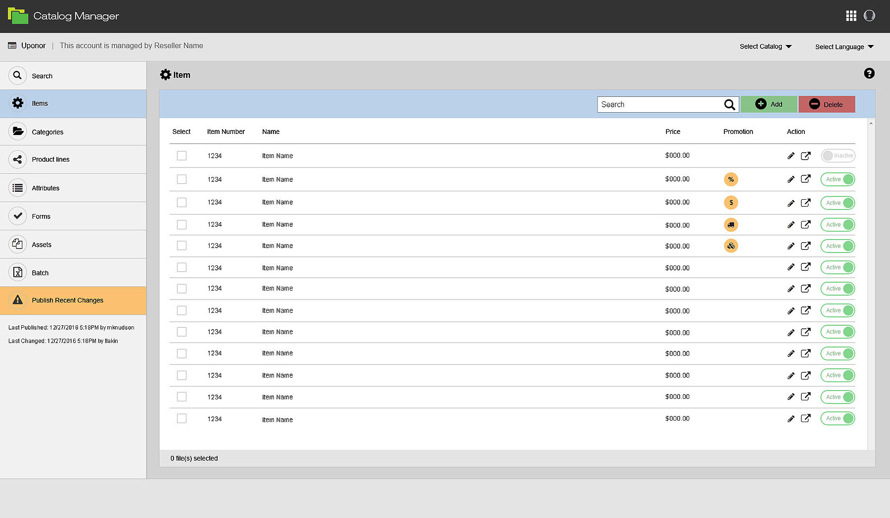 Catalog Manager Item Layout