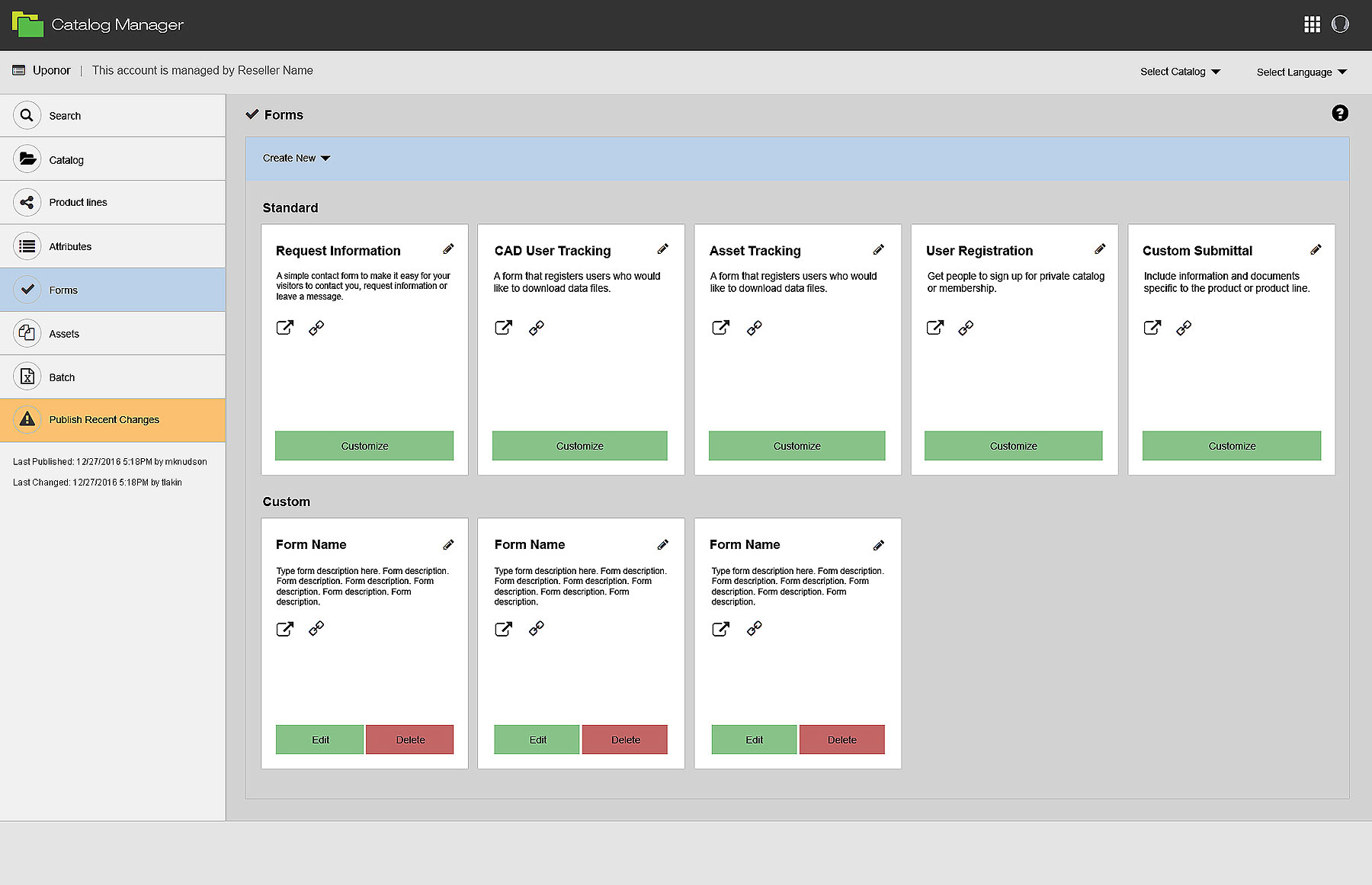 Catalog Manager Forms Layout